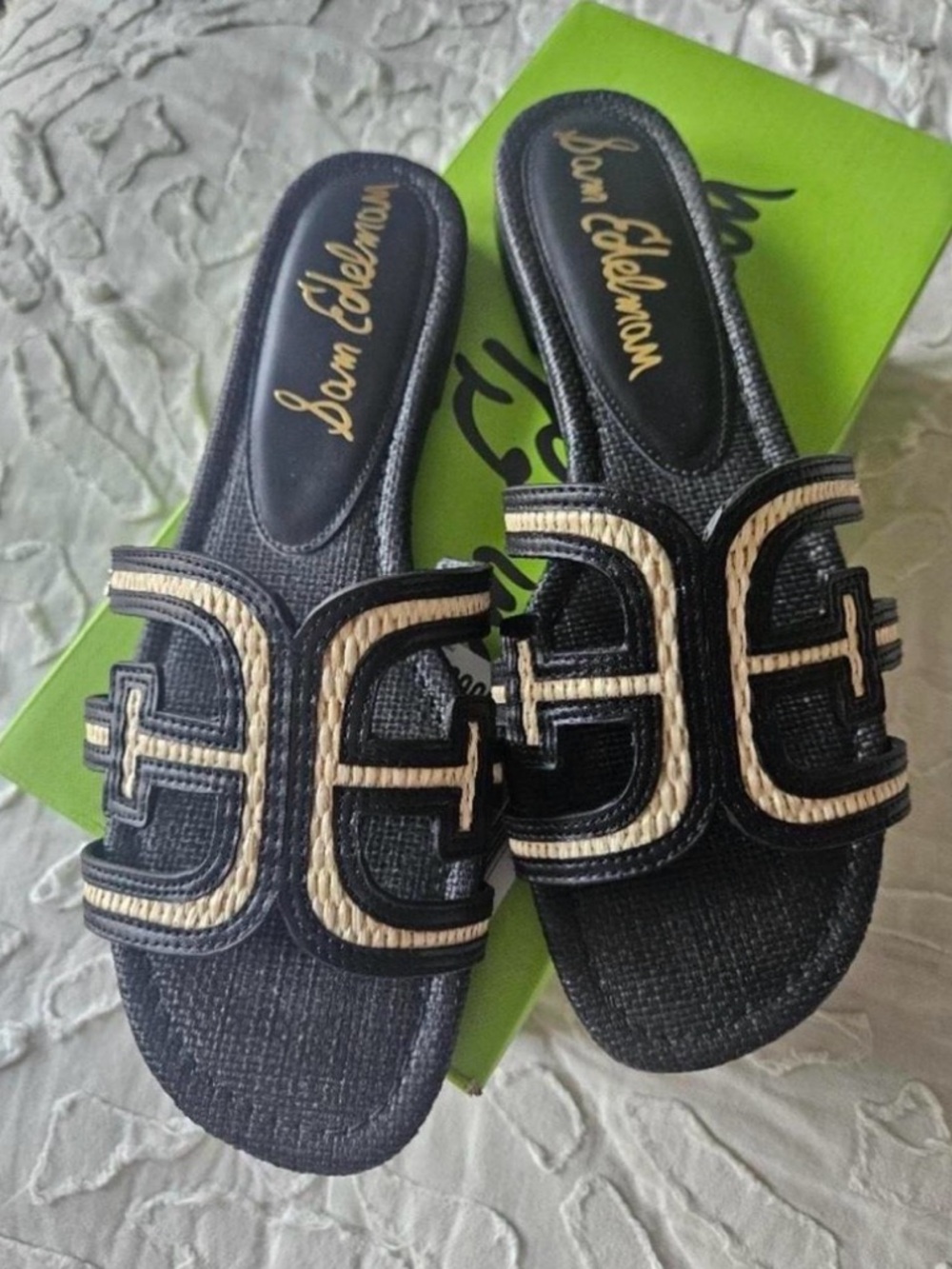 Sam Edelman Black and Natural Bay Multicolor Slide Sandal